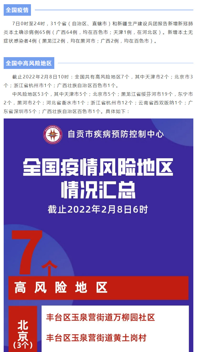 自贡疾控：广西百色新增“64＋2”，最新全国疫情风险区汇总